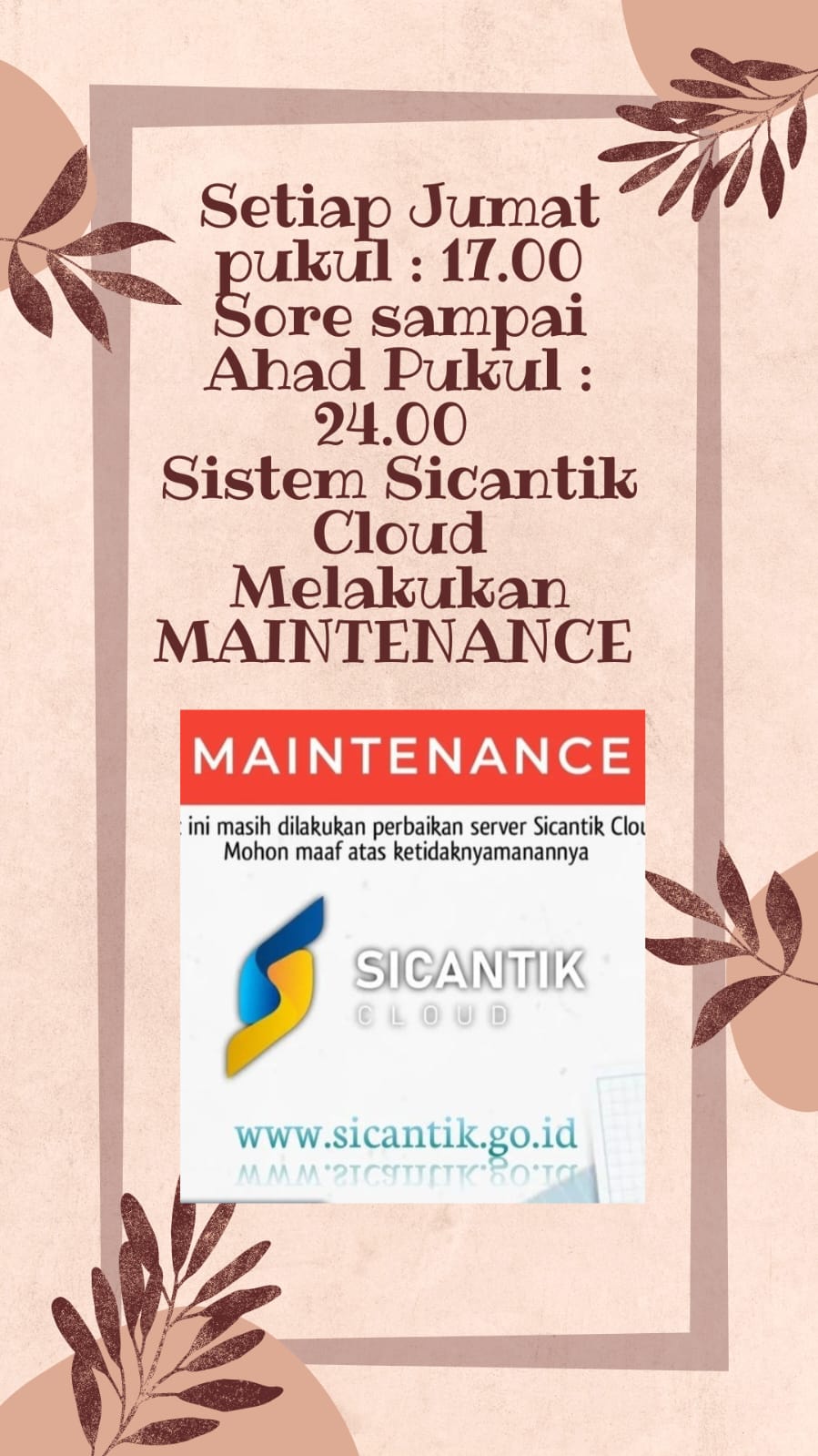 INFO UPDATE  SISTEM SICANTIK CLOUD